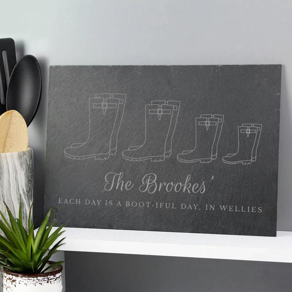 Personalised Welly Boot Family Slate Board - close-up detail