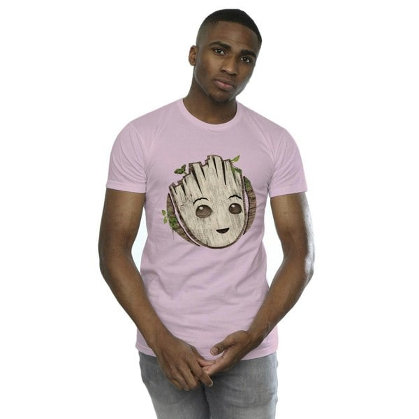 Marvel Mens I Am Groot Wooden Head T-Shirt - Baby Pink