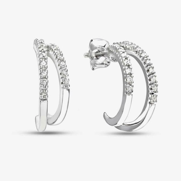 T. H. Baker 9ct White Gold 0.10ct Diamond Double Row Half Hoop Earrings PE03084W