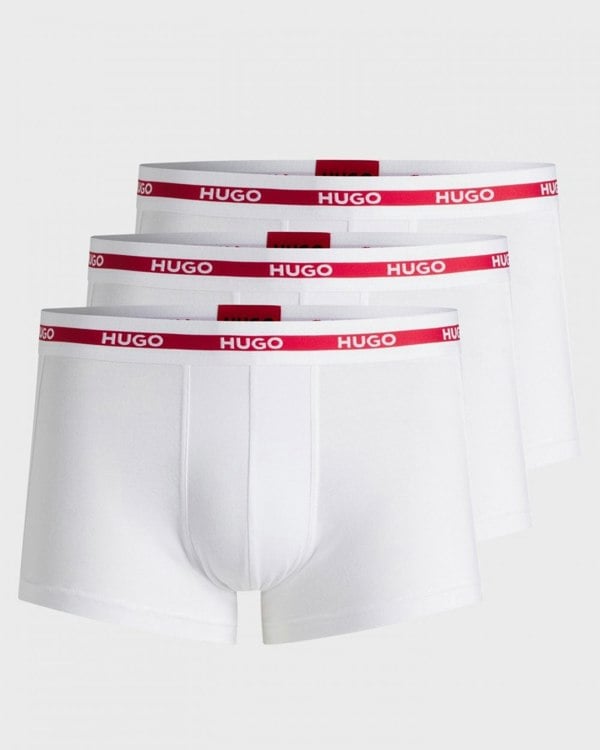 HUGO Planet 3-Pack Stretch-Cotton Logo Waistband Trunks - Open White 120