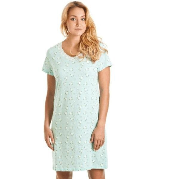 Camille Classic Rose Print Cotton Nightdress - aqua white floral