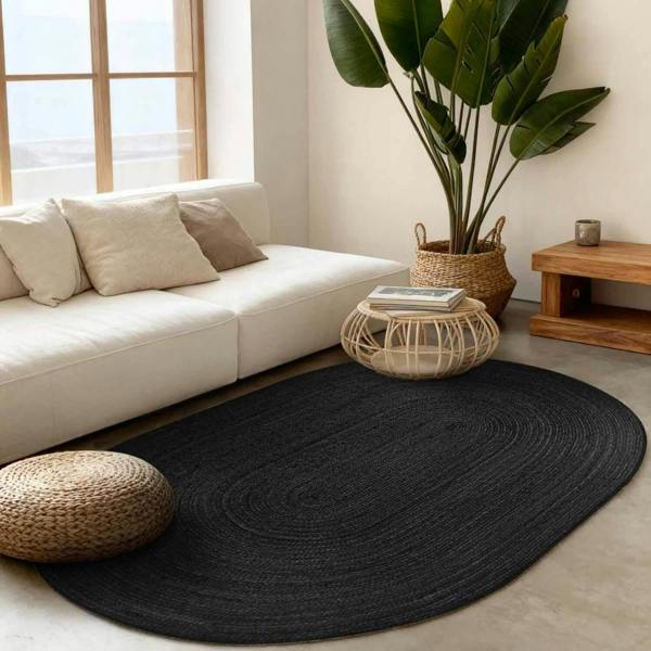Braided Jute Rug Round Rangpur Black