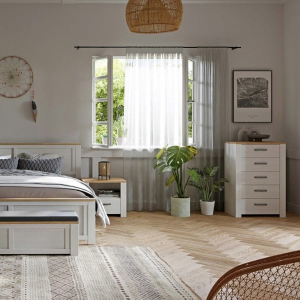 Furniture To Go Bohol 5 Drawer Narrow Chest in Riviera Oak/White