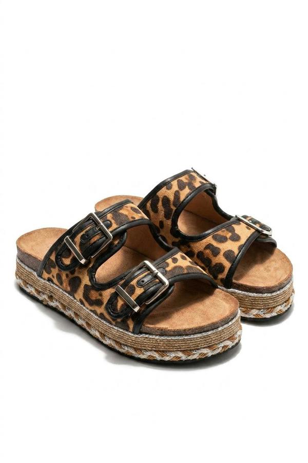 Nora Double Buckle Platform Espadrille Sliders - Leopard_wb