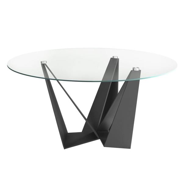 Angel Cerdá Round tempered glass and black steel dining table 1045