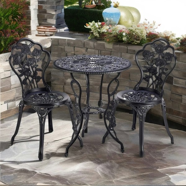 Rafaelo Mobilia Set of 3 Cast Iron Bistro Table And Chair