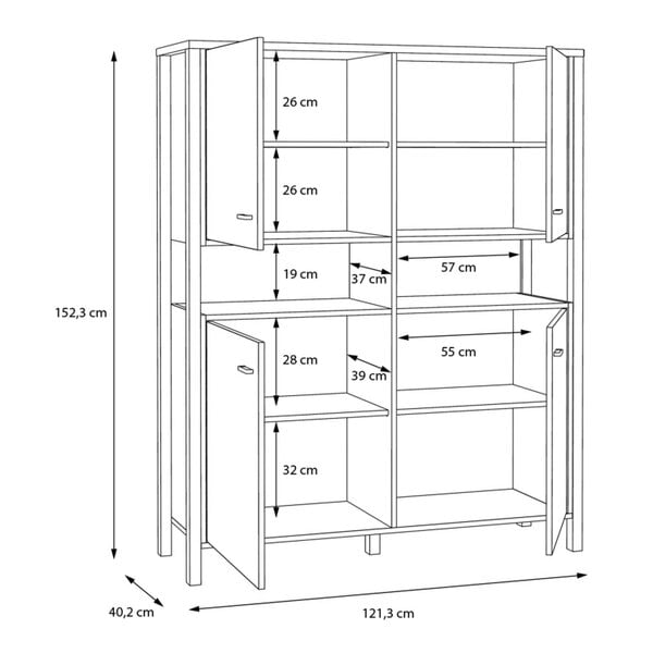 Wyld Haus Egtved Black and Natural Oak Wood Effect Storage Cabinet 4 Doors