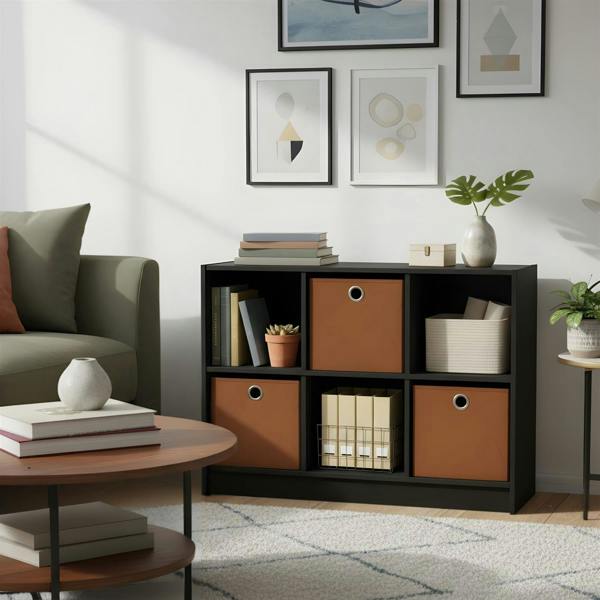 WALPLUS Basic 3x2 Bookcase Storage w/Bins, Americano/Medium Brown | High Quality Decorative Wall Design
