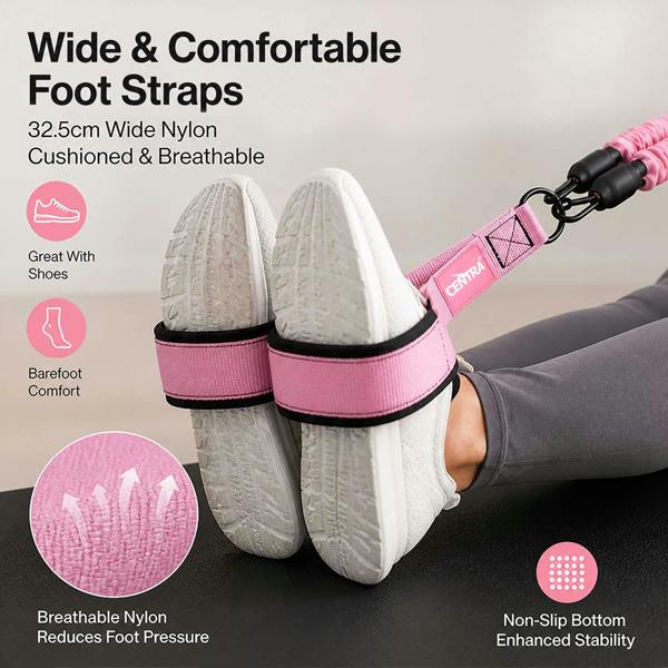 Centra Resistance Bands Set Foot Pedal 3 Tube Adjustable for Home Workout Pink