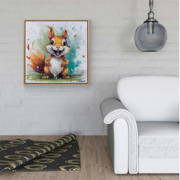 Warren Reed Happy Splash Art Squirrel Framed Canvas