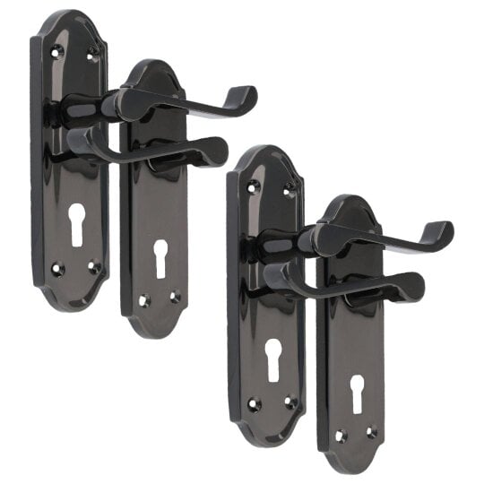 EDH Door Hardware Askworth Door Handle Set – Black Nickel Internal Lock Door Handles 170mm x 48mm
