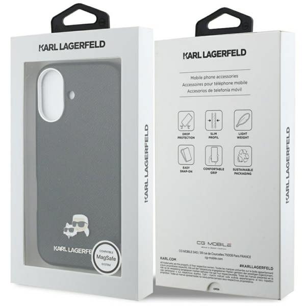Karl Lagerfeld Karl & Choupette Head Pins Saffiano Case with MagSafe iPhone 17 6.3" Black - KLHMP17S6PFKCLK