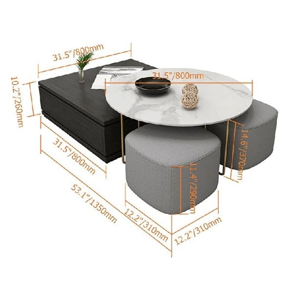RS2 Nesting Coffee Table Set With Two Stools-Weilai Concept-Weilai Concept