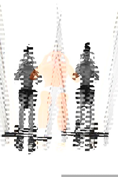 Man performing sit ups in a doorway using a Fitness Mad Universal Training Pull Up Bar