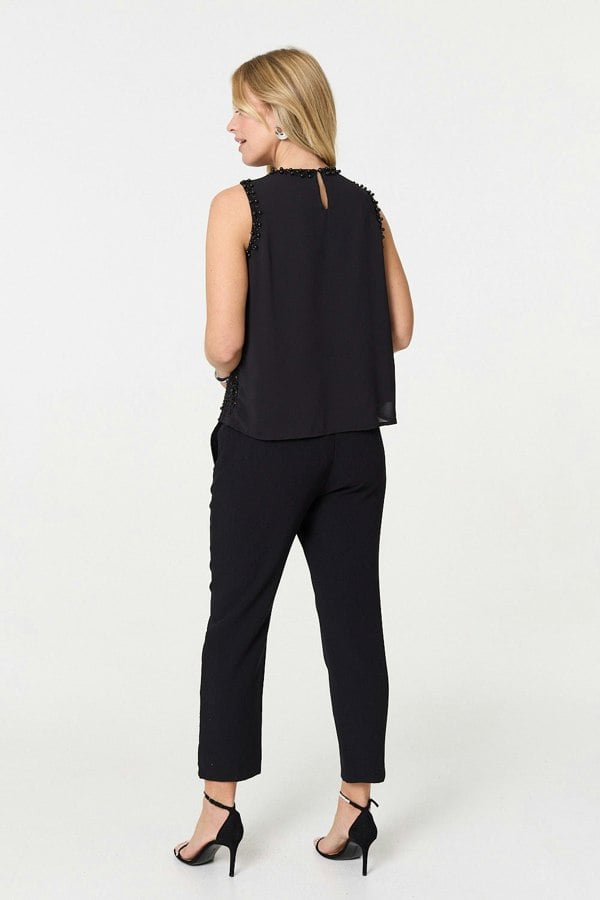 Black | Sequin Embellished Sleeveless Top
