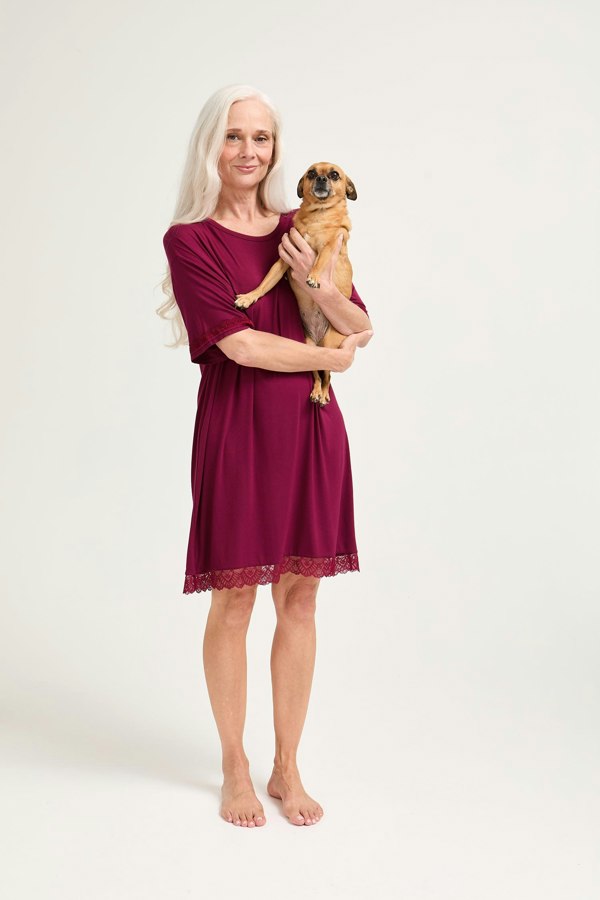 Bamboo Lace Tee Dress in Bordeaux - Nightgowns