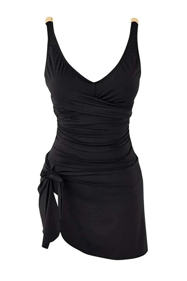 WOVCOR Belted Accessory Detail Tie Detail V-Neck Covered Skirt Swimsuit
