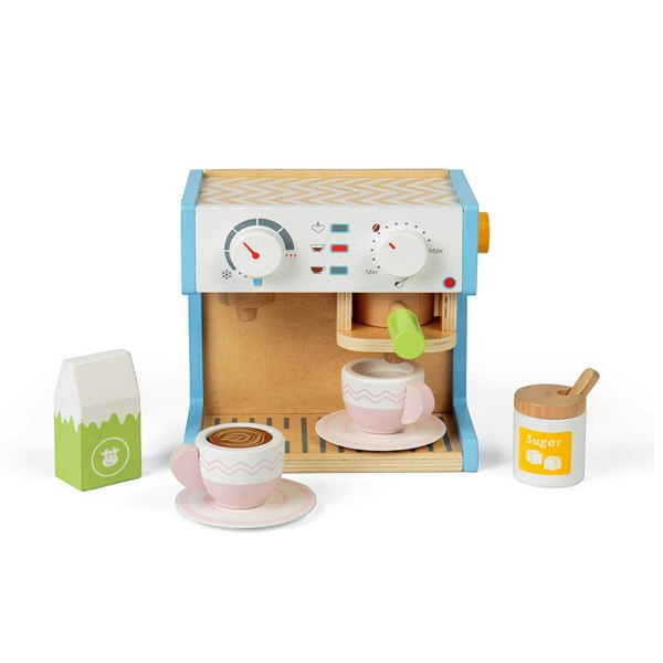 Bigjigs Toys Wooden Coffee Maker - Includes 11 Play Pieces