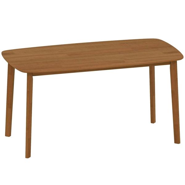 Light brown pine rectangular dining table with rounded corners and four wooden legs