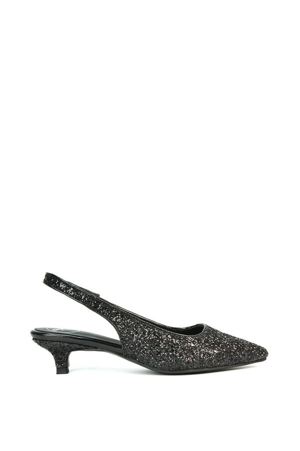 XY LONDON Pointed Toe Glitter Slingback Kitten Heel Court Shoes