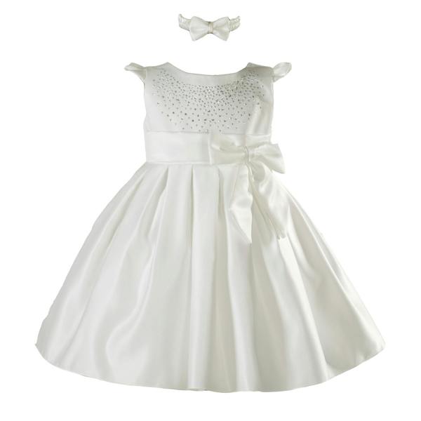 Cinda Satin Christening Party Dress with Headband