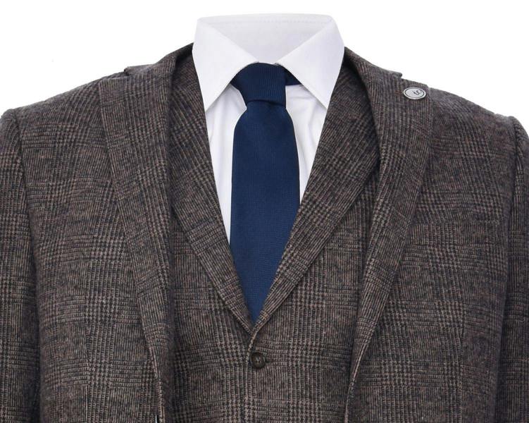 TruClothing Men's 3 Piece Brown Herringbone Tweed Suit