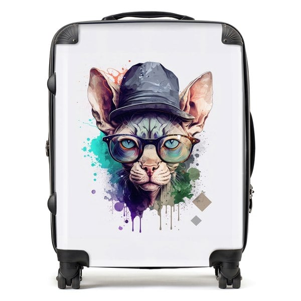 Warren Reed Sphynx Cat Face Glasses And Hat Splashart Suitcase