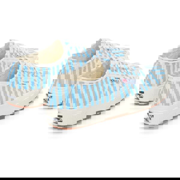 Superga 2750 Stripes Print Cotton Women's Off White/Azure Trainers