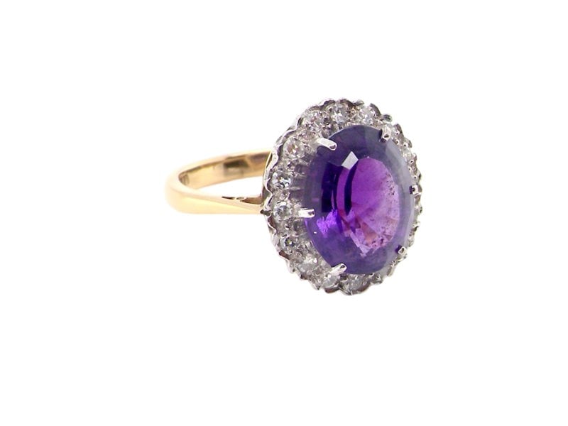  Amethyst and Diamond Cluster Ring