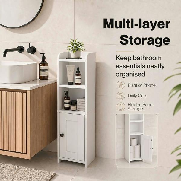 Levede Bathroom Cabinet Slim Corner Storage Adjustable Shelves PB MDF White