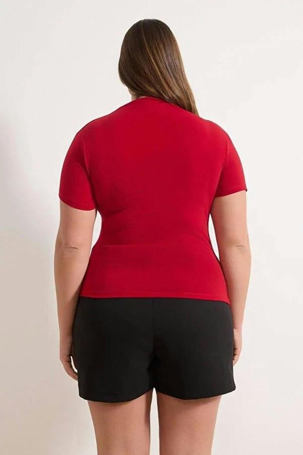 WOVCOR High Neck Gathered Knit Plus Size Blouse