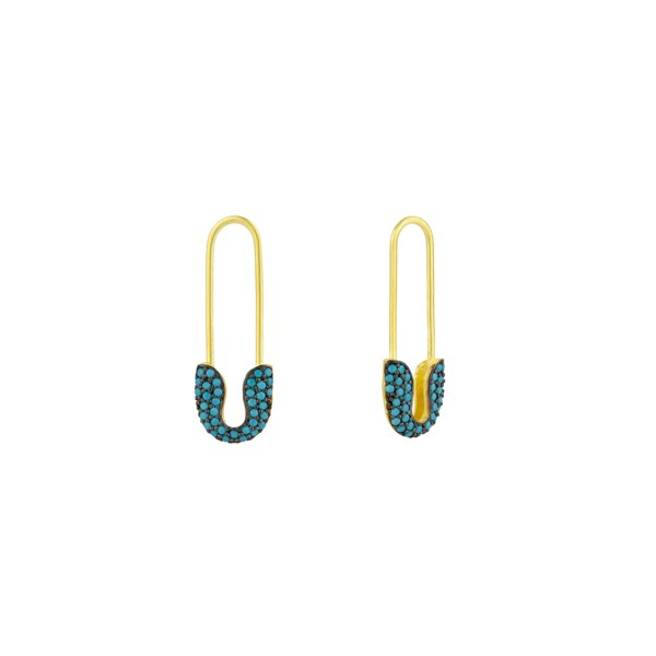 Spero London Turquoise Pave Safety Pin Earring Jewelled Sterling Silver