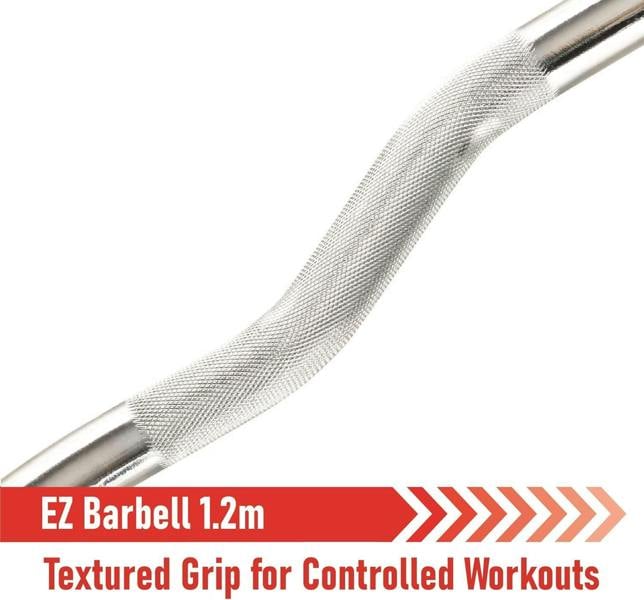 1.2m EZ Barbell Bar with textured grip for enhanced control, featuring durable spinlock collars for secure weight adjustments