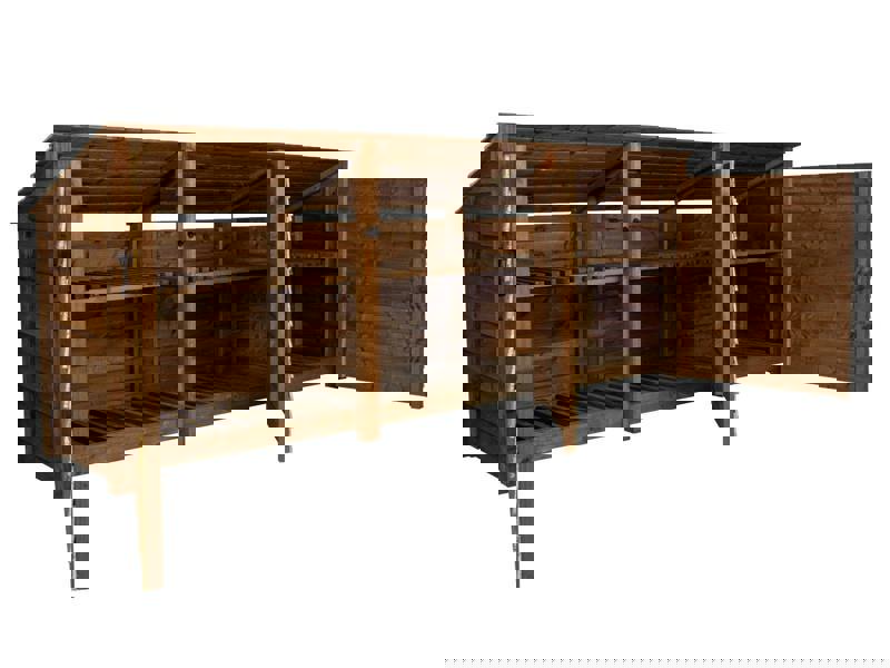 Arbor Garden Solutions Wooden Log Store (Roof Sloping Back) with Doors and Shelf W-335cm, H-126cm or 180cm, D-88cm - Brown Finish