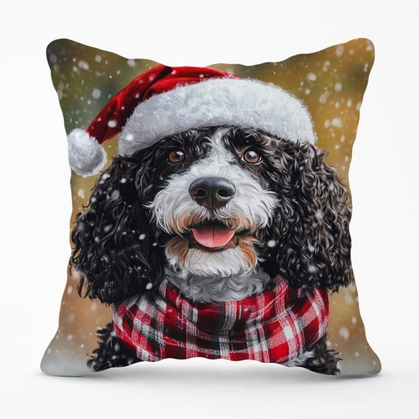 Warren Reed Christmas Spanish Water Dog Cushion