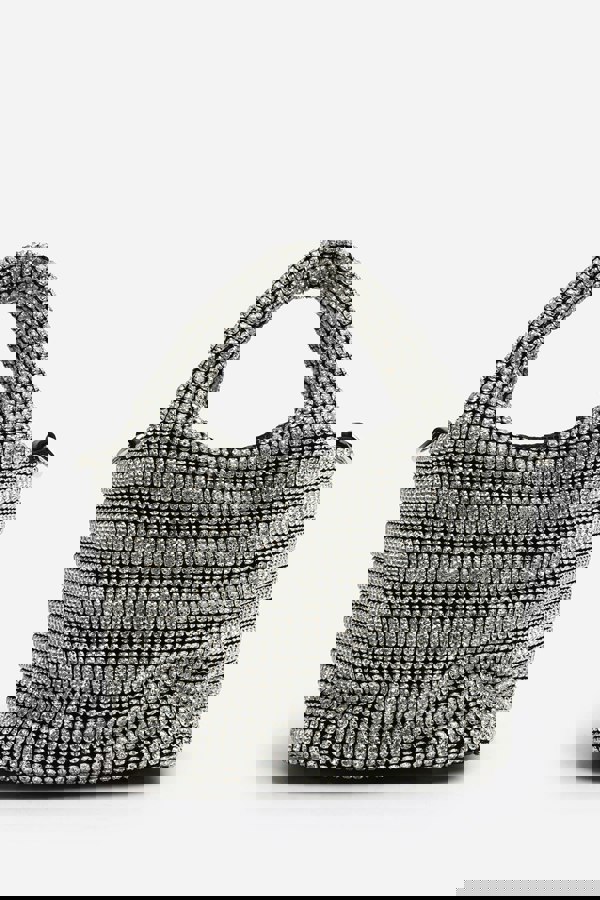 Where's That From Shellies Crystal Embellished Bucket Bag in Silver.