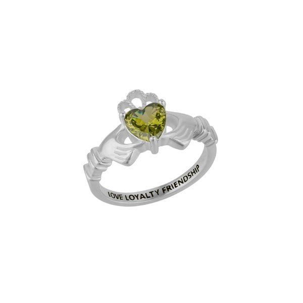 Spero London Sterling Silver Irish Mystic Green Claddagh Ring