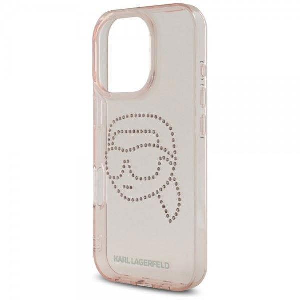 Karl Lagerfeld IML Rhinestones Karl Head Case for iPhone 16 Pro 6.3" Pink- KLHCP16LHKHDCELP