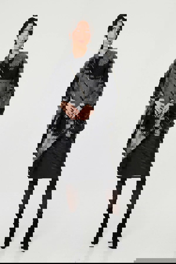 Black | Abstract Print Oversized Poncho
