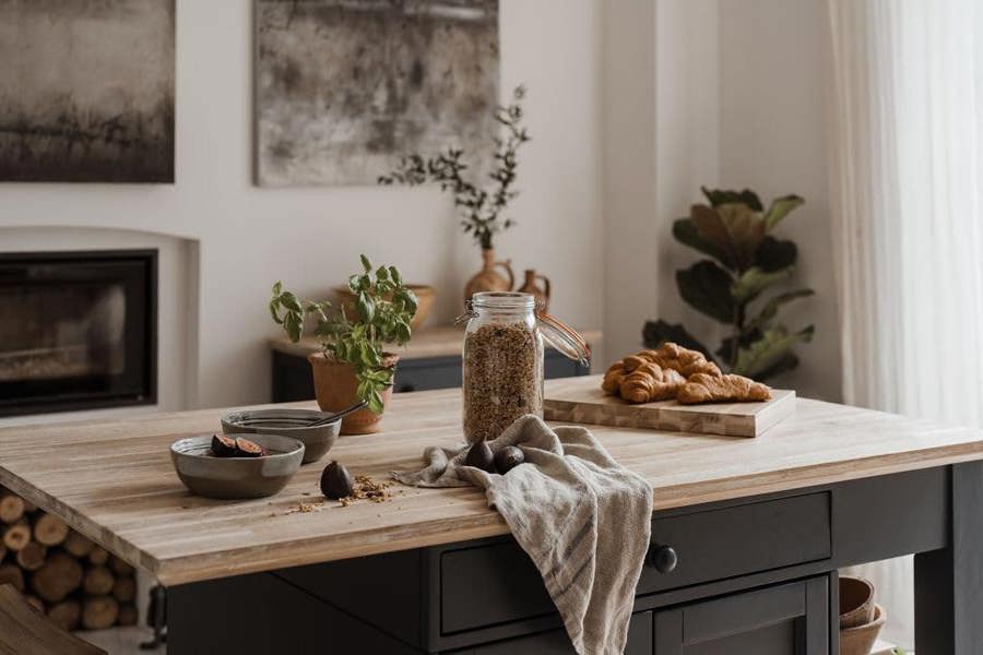 Statement Furniture Florence Kitchen Island with Cupboard and Shelves