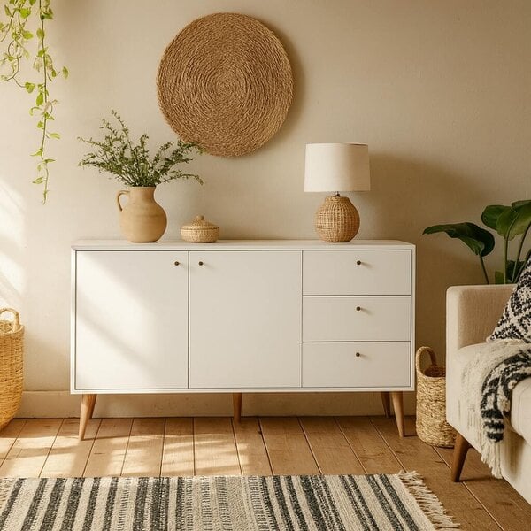 Wyld Haus Quietbloom White Wooden Sideboard 2 Doors 3 Drawers