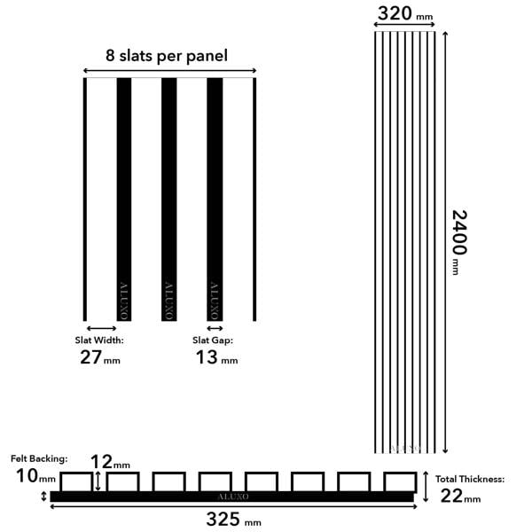 Panel Haus Concrete Acoustic Slat Wall Panel - 240cm x 32cm (2 pack)