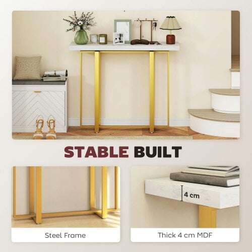 Wyld Haus Larose Metal And Faux Marble White Narrow Console Table With Anti Tip Steel Frame 100 cm