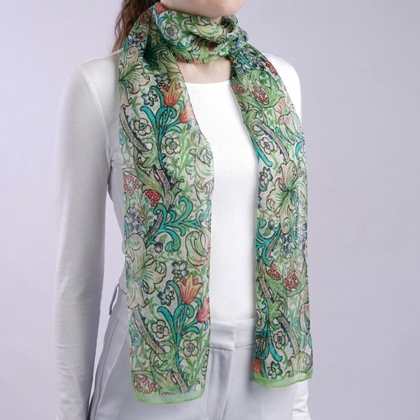 Antonia York Green Silk Chiffon Scarf - Aria Golden Lily Collection