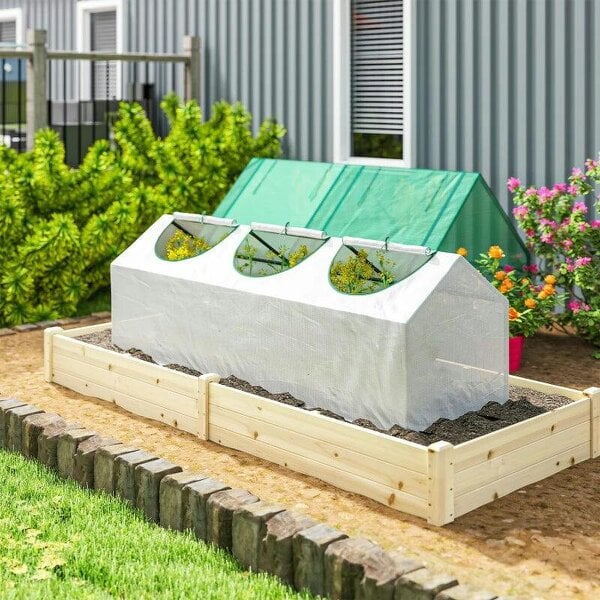 Bobobiy Mini Greenhouse Portable Flower Planter Vegetable Grow House for Garden with Zipped Windows, 180 x 60 x 60 cm, White