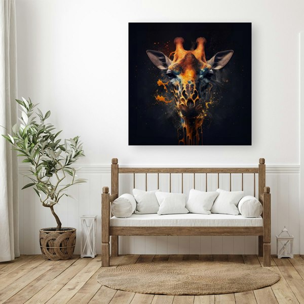 Warren Reed Golden Giraffe Face Splash Art Canvas