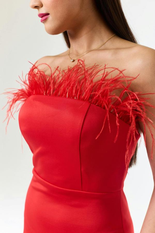 LuvForever Red Bandeau Side Slit Maxi Dress