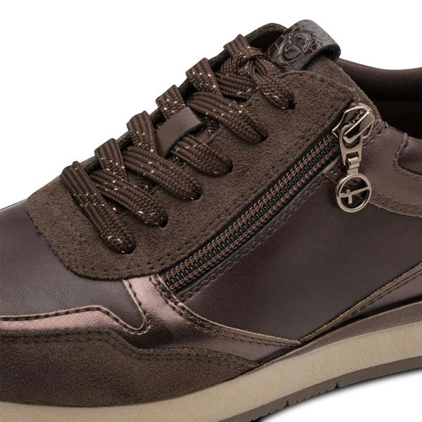 Tamaris Womens Brown Faux Leather Fashion Lace Up Sneakers - 23613-46