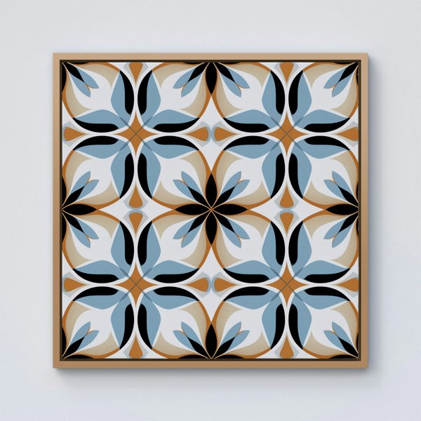 Warren Reed White Brown and Blue Geometric Pattern Framed Canvas