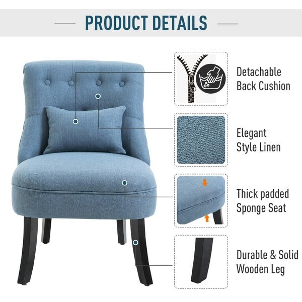 Wyld Haus Sese Vera Fabric Blue Tub Style Accent Chair With Pillow And Solid Wood Legs